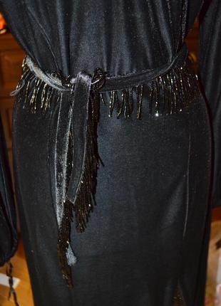 Шикарное бархатное платье с бисерной бахромой и поясом! люкс качество!3 фото