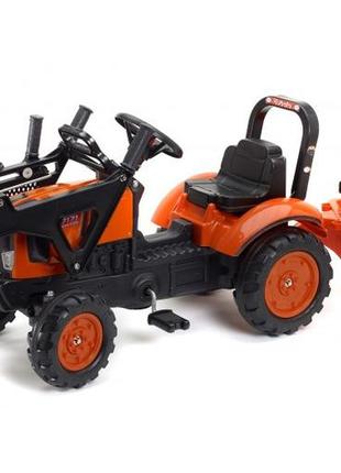 Детский трактор на педалях с прицепом, передним и задним ковшом falk 2065am kubota