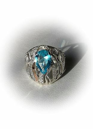 🫧 17.5 ; 18.5 размер кольцо серебро с золотом фианит голубой2 фото