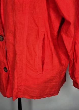 Рубашка льняная zara с карманами красная воротник большие пуговицы хлопок рваная джинсовая блуза размер m l6 фото