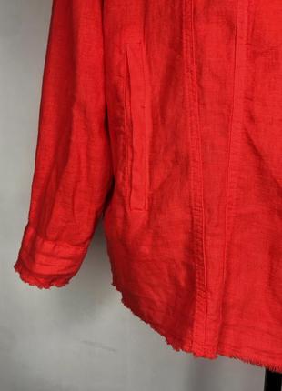 Рубашка льняная zara с карманами красная воротник большие пуговицы хлопок рваная джинсовая блуза размер m l8 фото