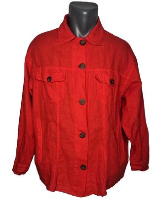 Рубашка льняная zara с карманами красная воротник большие пуговицы хлопок рваная джинсовая блуза размер m l1 фото