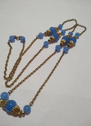 Винтаж. колье ожерелье из цепочки и стеклянных бусин.