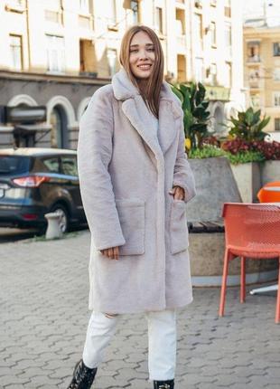 Шуба жіноча зимова із штучного хутра - 191-3 колір перли