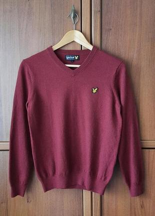 Бордовый шерстяной свитер-пуловер lyle & scott