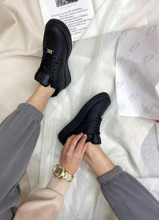 Зимние кроссовки nike air force black fur, кроссовки на меху кожаные найк айр форс9 фото