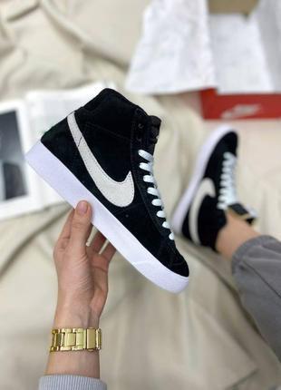 Женские кроссовки nike blazer mid vintage 77 black, кроссовки унисекс найк черно белые