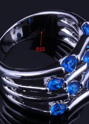 Кольцо с синими цирконами 925 проба 6