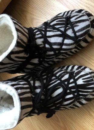 Кожаные на овчине цигейке луноходы зебра