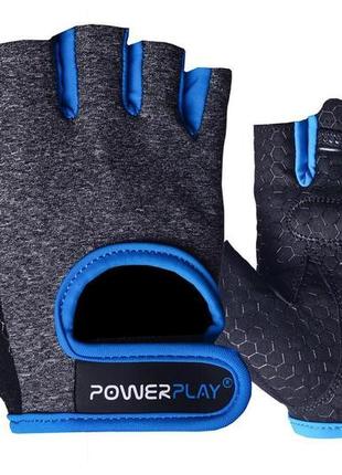 Перчатки для фитнеса и тяжелой атлетики powerplay 2935 женские серо-синие xs