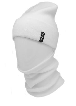 Вязаная шапка с buff снуд канта унисекс размер 50-60 белый (oc-911)