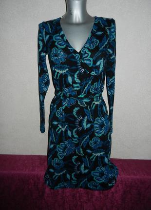 Casual длинное теплое платье в цветах под пояс2 фото