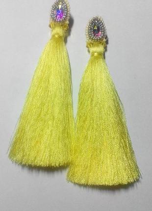 Серьги-кисти hand made лимонные