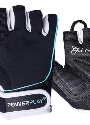 Перчатки для фитнеса и тяжелой атлетики powerplay 1750 женские черно-голубые xs