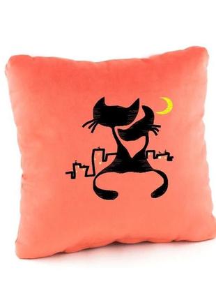 Декоративна подушка з принтом «коти під місяцем» флок