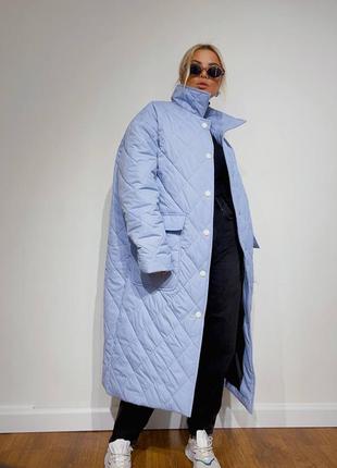 Стёганное удлинённое пальто, 4 цвета, тёплое пальто, узор ромб, оверсайз пальто, прямое пальто5 фото