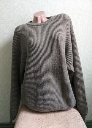 Шерстяной свитер оверсайз. пуловер 50% шерсть. свитер хаки.