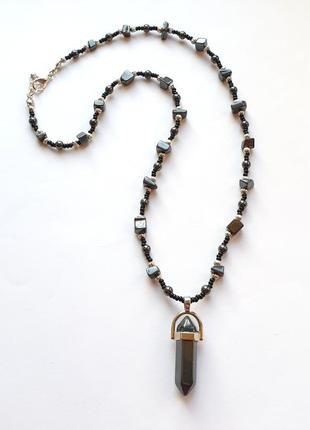 Стильное авторское украшение - бусон; с бисером, гематитом и кулоном кристаллом