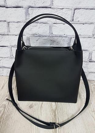 Сумка женская большая натуральная кожа, черная суперматовая 1609