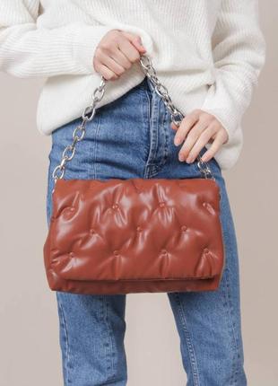 Терракотовая стильная сумка с цепью жіноча модна теракотова сумочка3 фото
