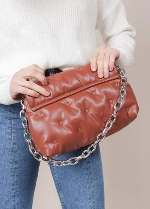 Терракотовая стильная сумка с цепью жіноча модна теракотова сумочка