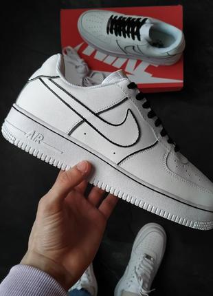 Женские белые с черным кожаные кроссовки nike air force 1 low🆕кроссовки унисекс