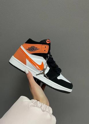 Nike air jordan 1 retro orange patent swoosh, кросівки найк джордан (36рр - 45рр)