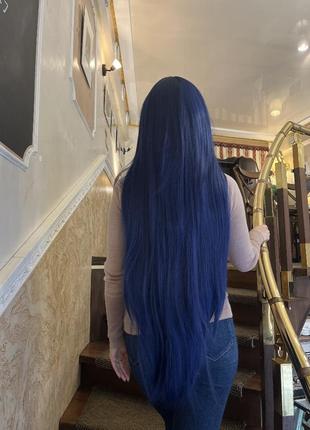 Парик длинный синий с челкой, 95 см, для фотосессии, косплей, аниме, хэллоуин, костюм