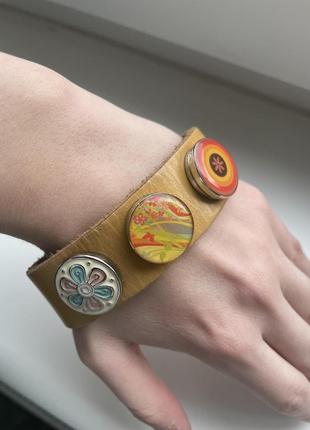 Кожаный браслет с кнопками чанка noosa4 фото