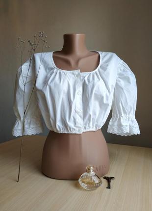 Топ винтажный блуза короткий кроп кружево белый объемный рукав xl l xxl хлопок ретро старинный1 фото