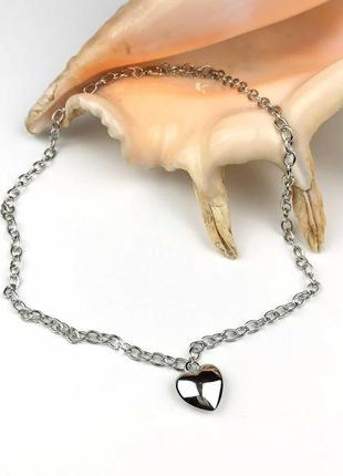 Цепь цепочка якорная + подвеска сердце сердечко под серебро новая качественная
