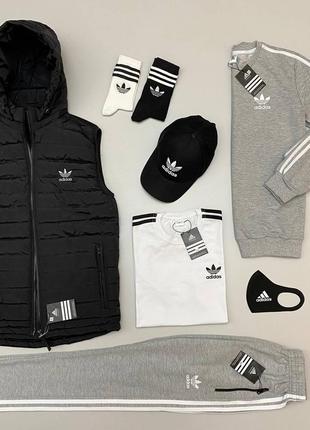 Набір 8в1 adidas: жилетка-світшот - спортивні штани-футболка-кепка-маска-шкарпетки 2 пари🔥1 фото