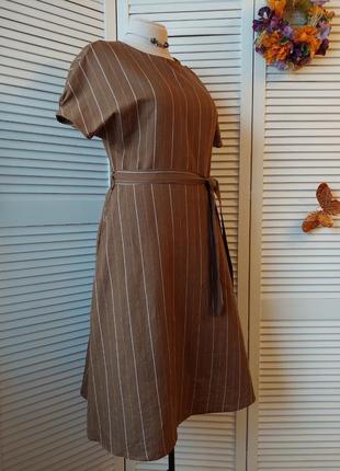 Сукня з кишенями бавовна, льон міді з кишенями кемел капучіно в смужку від principles petite5 фото