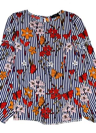 Sale! papaya блуза в синюю полоску с пышными рукавами в цветочный принт. хл.14.423 фото