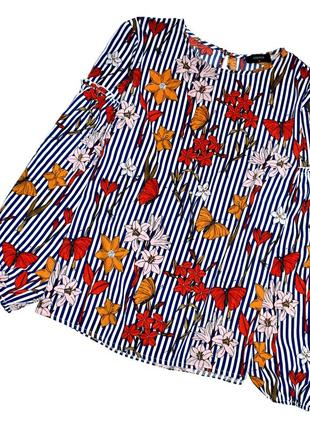 Sale! papaya блуза в синюю полоску с пышными рукавами в цветочный принт. хл.14.425 фото