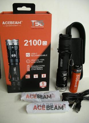 Фонарь acebeam t37 sft-90x 6500k белый свет до 440 метров