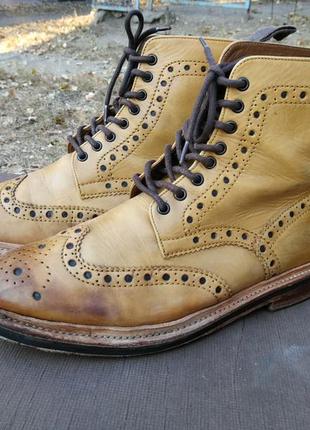 Мужские коричневые бежевые ботинки броги grenson fred