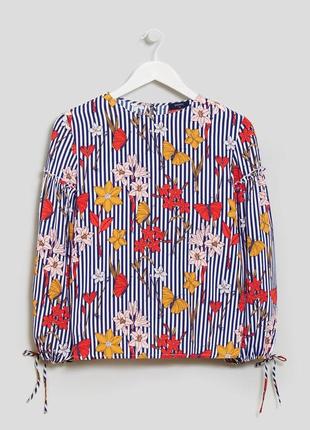 Sale! papaya блуза в синюю полоску с пышными рукавами в цветочный принт. хл.14.422 фото