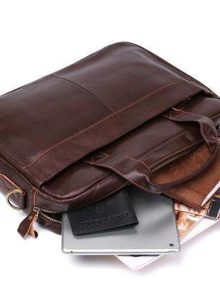 Стильна шкіряна сумка для ноутбука vintage 20681 коричневий6 фото