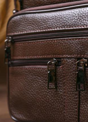 Практичная кожаная мужская сумка vintage 20670 коричневый9 фото