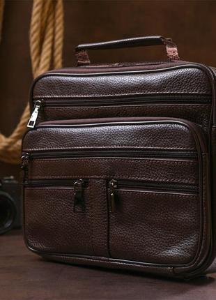 Практичная кожаная мужская сумка vintage 20670 коричневый7 фото