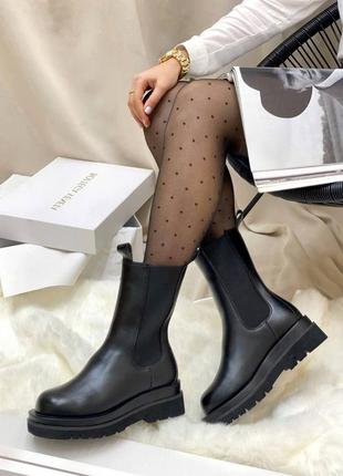 Женские черные сапоги bottega veneta lug boots мех,сапоги теплые высокие зимние ботегга