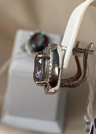 Серебряный комплект украшений серьги кольцо с мистик топаз7 фото