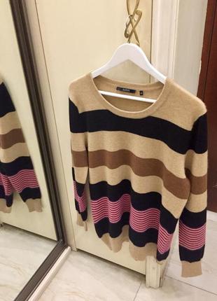 Новий.светр кашеміровий люкс бренду clarina cashmere striped camel multicolor round neck sweater