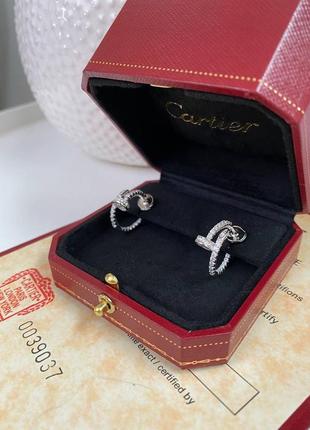 Серьги кольца гвоздики серебро 925 камни фианиты в стиле cartier