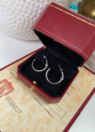 Серьги кольца гвоздики серебро 925 камни фианиты в стиле cartier2 фото