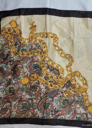 Платок  шелк с цепями на голову 76х80