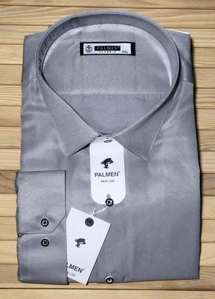 Мужская классическая рубашка серого цвета (однотонная)