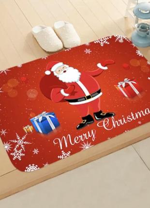 Новогодний коврик под дверь дед мороз с мешком подарков, коврик под елку,  декор для нового года, размер 40*60