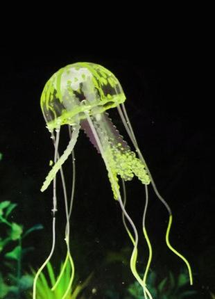 Медуза в акваріум жовта - діаметр шапки близько 9,5 см, довжина близько 18см, силікон, (в темряві не світиться)